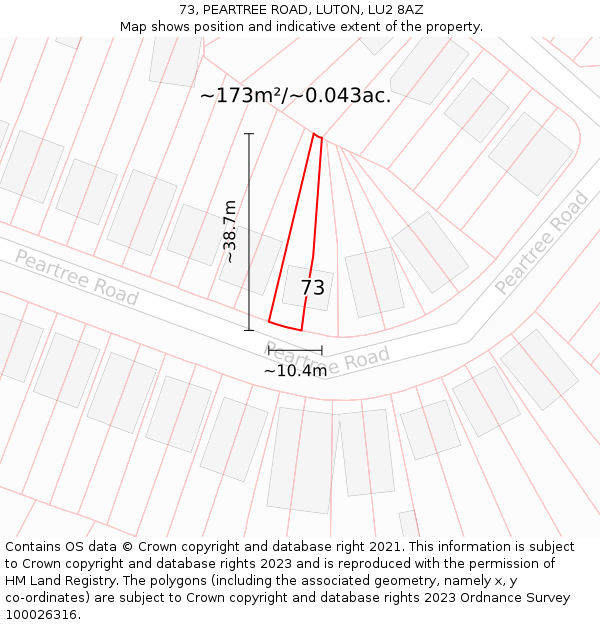73, PEARTREE ROAD, LUTON, LU2 8AZ: Plot and title map