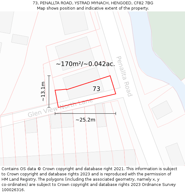 73, PENALLTA ROAD, YSTRAD MYNACH, HENGOED, CF82 7BG: Plot and title map