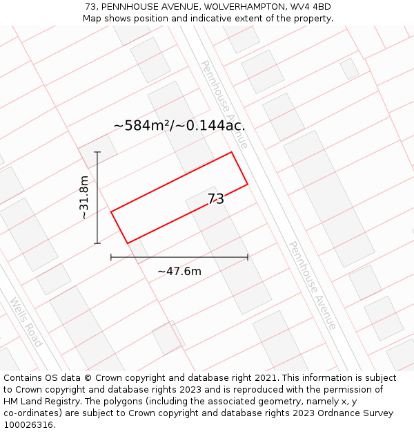 73, PENNHOUSE AVENUE, WOLVERHAMPTON, WV4 4BD: Plot and title map