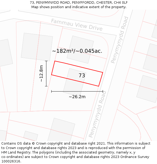 73, PENYMYNYDD ROAD, PENYFFORDD, CHESTER, CH4 0LF: Plot and title map