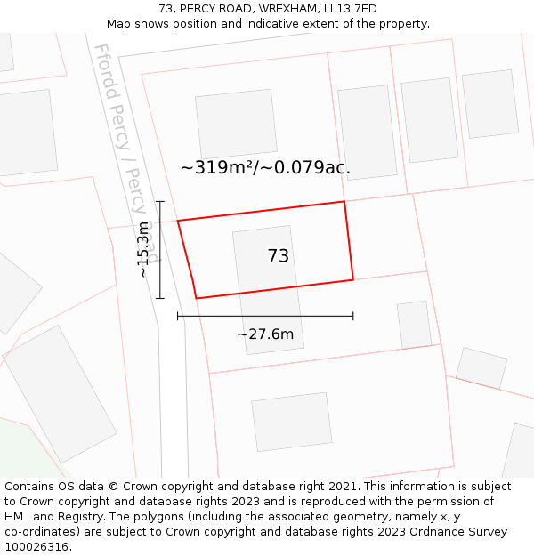 73, PERCY ROAD, WREXHAM, LL13 7ED: Plot and title map