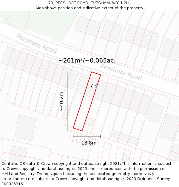 73, PERSHORE ROAD, EVESHAM, WR11 2LU: Plot and title map