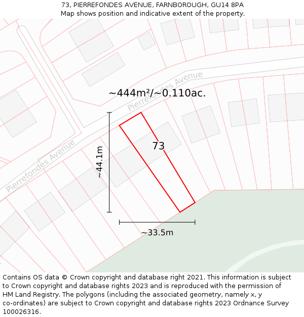 73, PIERREFONDES AVENUE, FARNBOROUGH, GU14 8PA: Plot and title map