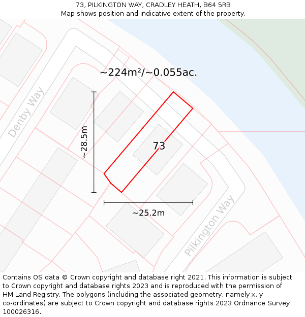 73, PILKINGTON WAY, CRADLEY HEATH, B64 5RB: Plot and title map