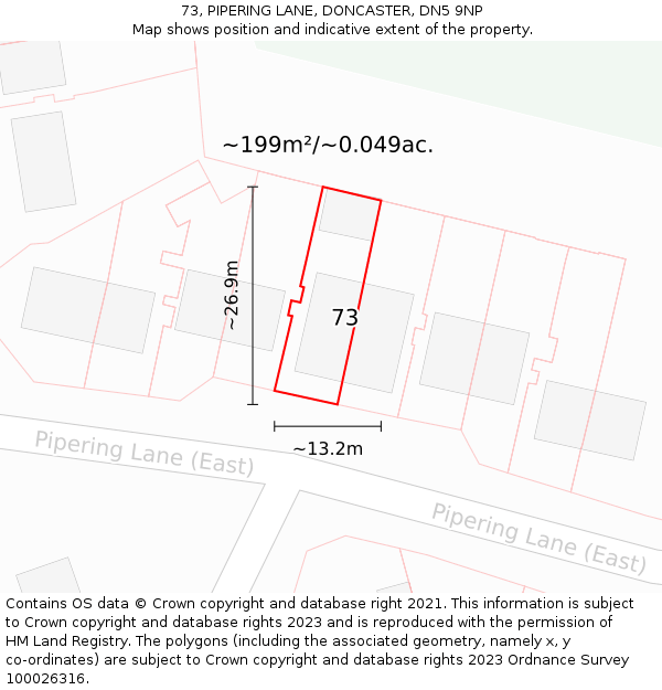 73, PIPERING LANE, DONCASTER, DN5 9NP: Plot and title map