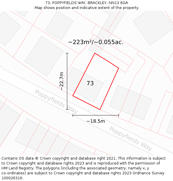 73, POPPYFIELDS WAY, BRACKLEY, NN13 6GA: Plot and title map