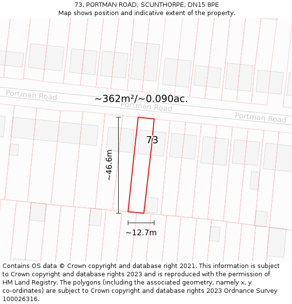 73, PORTMAN ROAD, SCUNTHORPE, DN15 8PE: Plot and title map