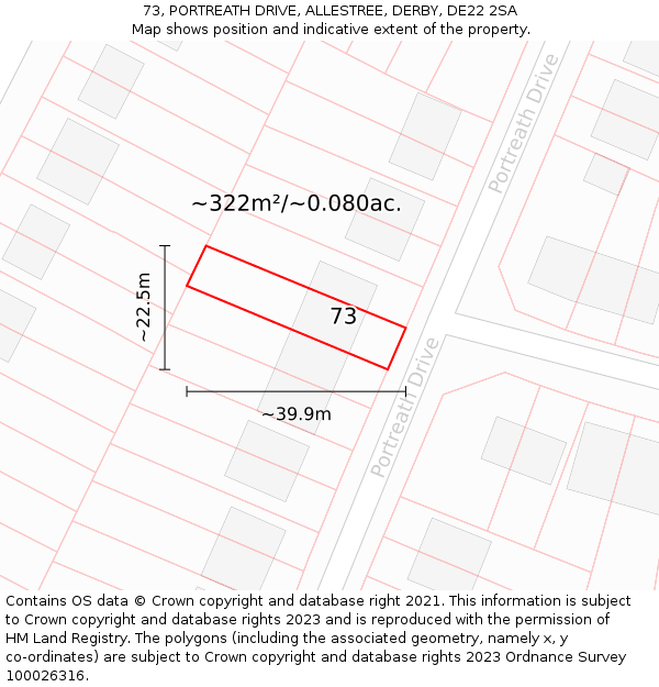 73, PORTREATH DRIVE, ALLESTREE, DERBY, DE22 2SA: Plot and title map