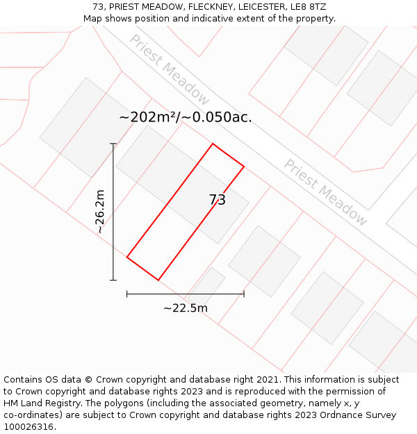 73, PRIEST MEADOW, FLECKNEY, LEICESTER, LE8 8TZ: Plot and title map