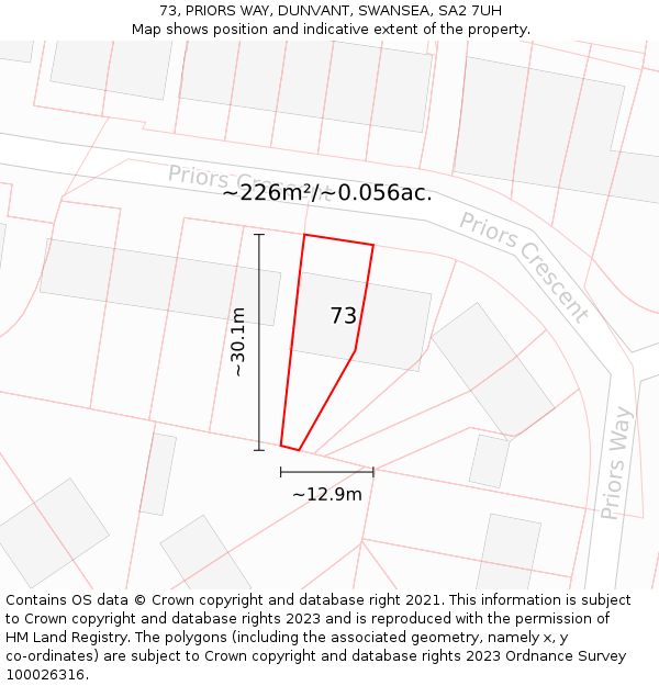 73, PRIORS WAY, DUNVANT, SWANSEA, SA2 7UH: Plot and title map