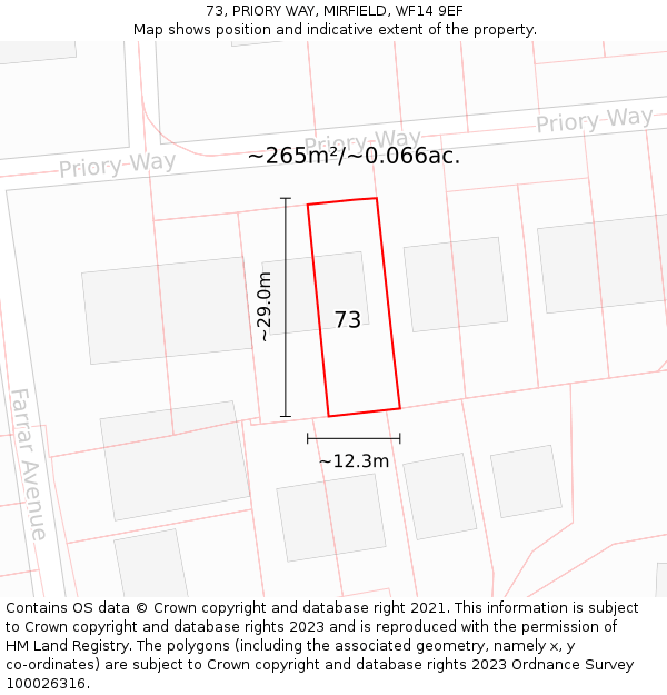 73, PRIORY WAY, MIRFIELD, WF14 9EF: Plot and title map
