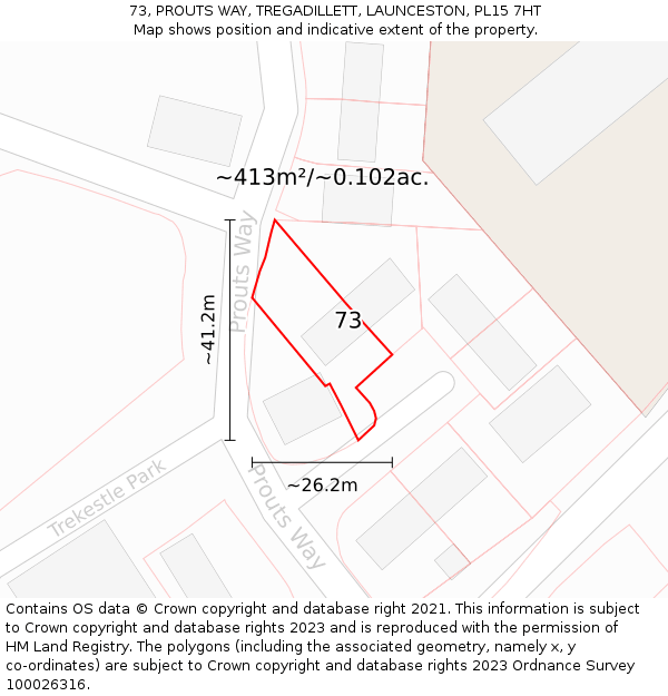 73, PROUTS WAY, TREGADILLETT, LAUNCESTON, PL15 7HT: Plot and title map