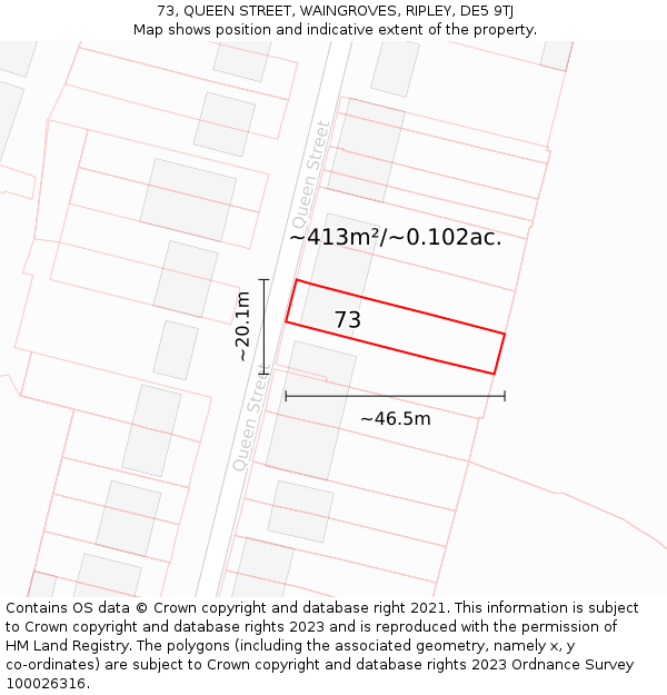 73, QUEEN STREET, WAINGROVES, RIPLEY, DE5 9TJ: Plot and title map
