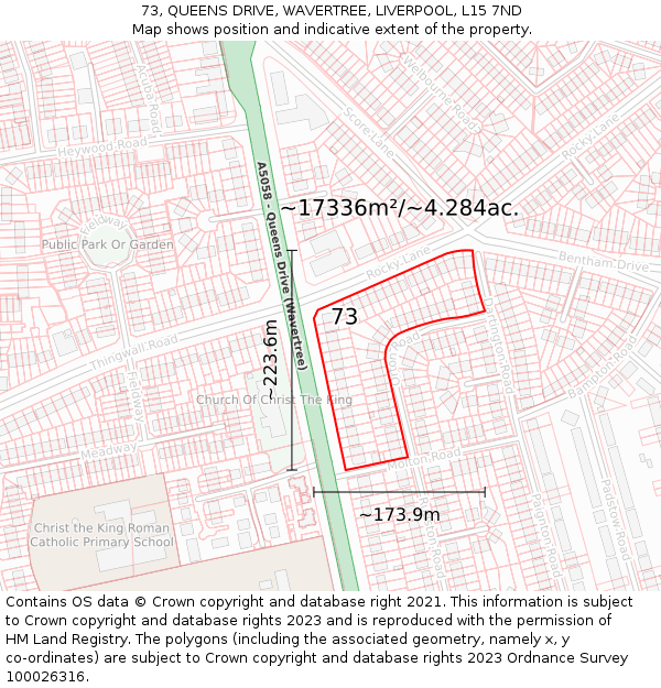 73, QUEENS DRIVE, WAVERTREE, LIVERPOOL, L15 7ND: Plot and title map