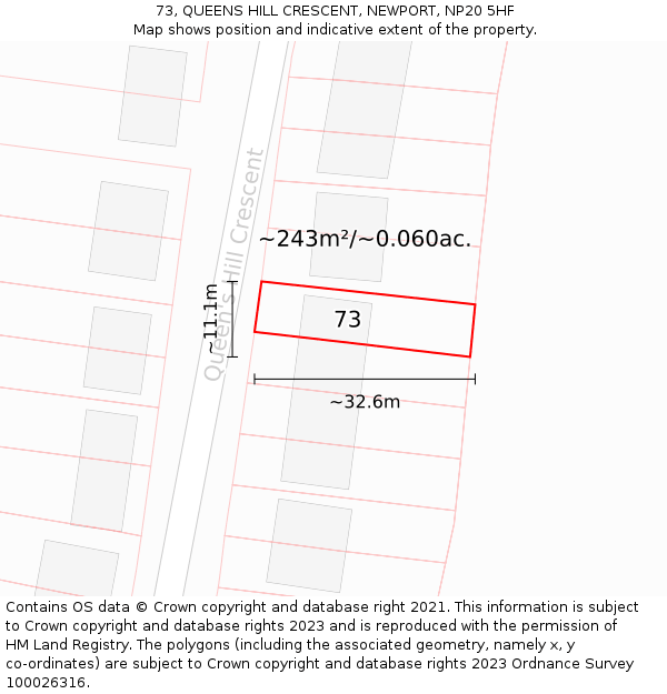 73, QUEENS HILL CRESCENT, NEWPORT, NP20 5HF: Plot and title map
