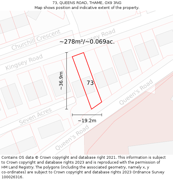73, QUEENS ROAD, THAME, OX9 3NG: Plot and title map