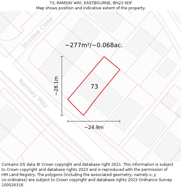 73, RAMSAY WAY, EASTBOURNE, BN23 6DF: Plot and title map