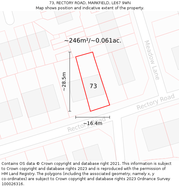 73, RECTORY ROAD, MARKFIELD, LE67 9WN: Plot and title map