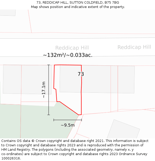 73, REDDICAP HILL, SUTTON COLDFIELD, B75 7BG: Plot and title map
