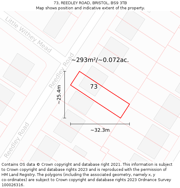 73, REEDLEY ROAD, BRISTOL, BS9 3TB: Plot and title map