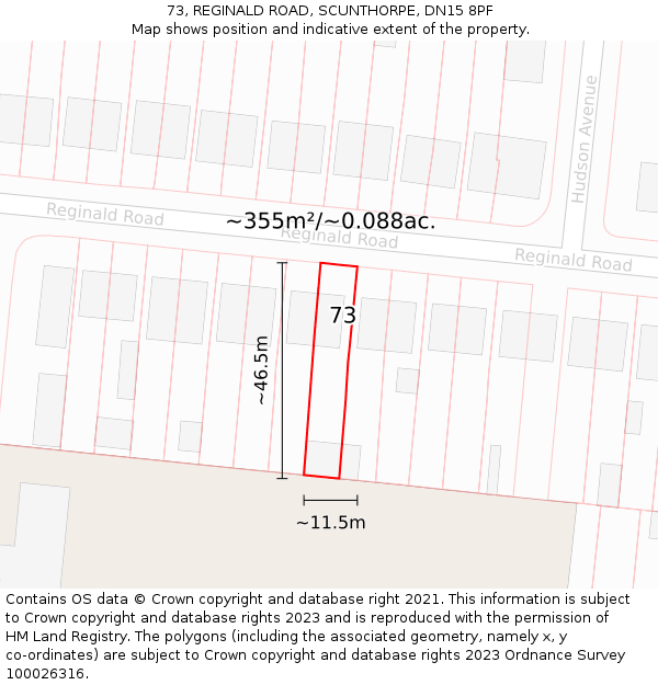 73, REGINALD ROAD, SCUNTHORPE, DN15 8PF: Plot and title map