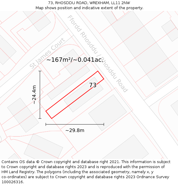 73, RHOSDDU ROAD, WREXHAM, LL11 2NW: Plot and title map
