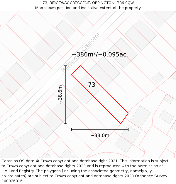 73, RIDGEWAY CRESCENT, ORPINGTON, BR6 9QW: Plot and title map
