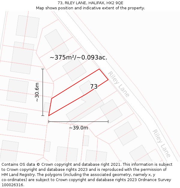 73, RILEY LANE, HALIFAX, HX2 9QE: Plot and title map