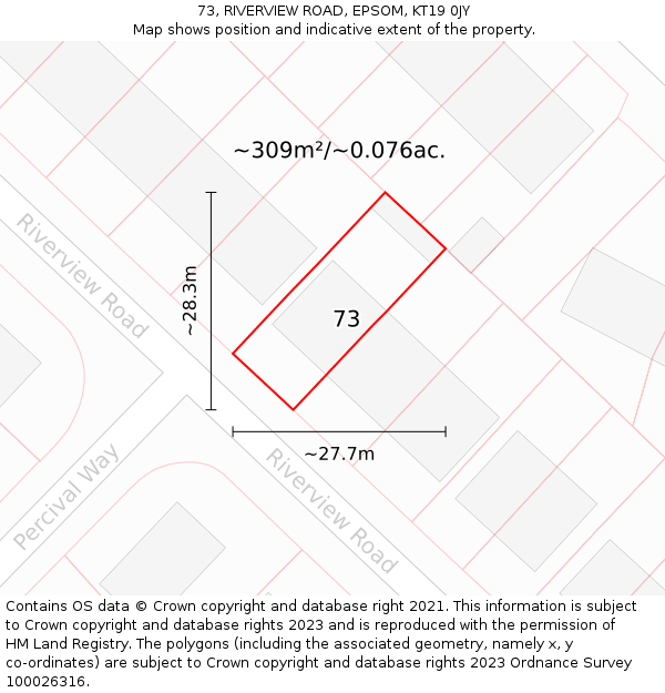 73, RIVERVIEW ROAD, EPSOM, KT19 0JY: Plot and title map