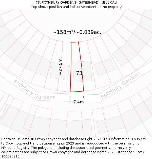 73, ROTHBURY GARDENS, GATESHEAD, NE11 0AU: Plot and title map