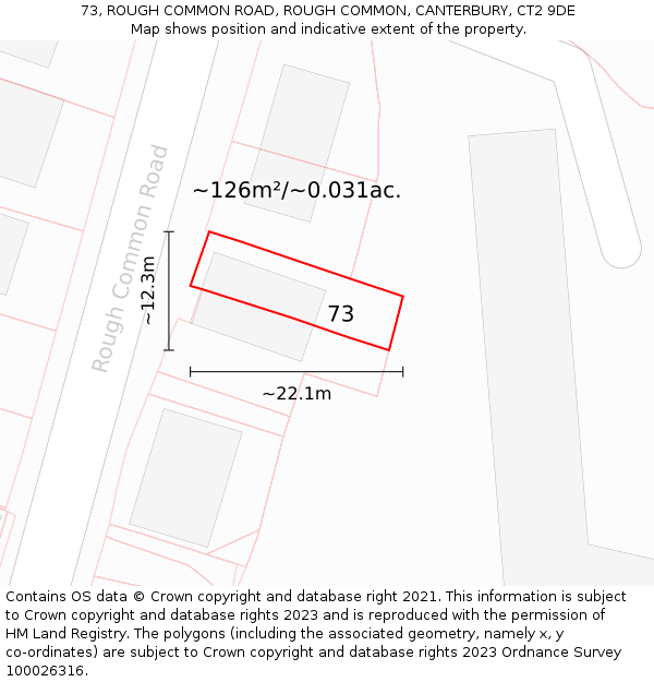 73, ROUGH COMMON ROAD, ROUGH COMMON, CANTERBURY, CT2 9DE: Plot and title map