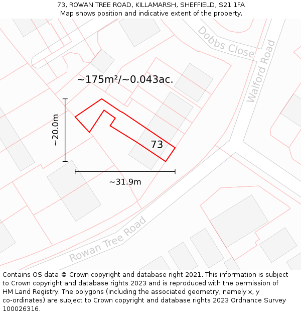 73, ROWAN TREE ROAD, KILLAMARSH, SHEFFIELD, S21 1FA: Plot and title map
