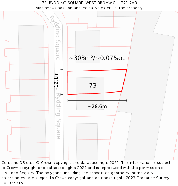 73, RYDDING SQUARE, WEST BROMWICH, B71 2AB: Plot and title map