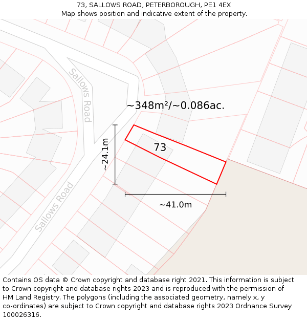 73, SALLOWS ROAD, PETERBOROUGH, PE1 4EX: Plot and title map