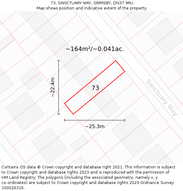 73, SANCTUARY WAY, GRIMSBY, DN37 9RU: Plot and title map