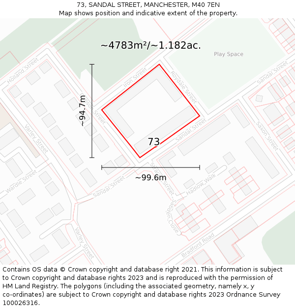 73, SANDAL STREET, MANCHESTER, M40 7EN: Plot and title map