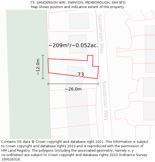 73, SANDERSON WAY, SWINTON, MEXBOROUGH, S64 8FG: Plot and title map