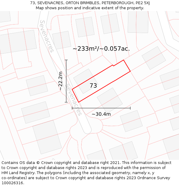 73, SEVENACRES, ORTON BRIMBLES, PETERBOROUGH, PE2 5XJ: Plot and title map