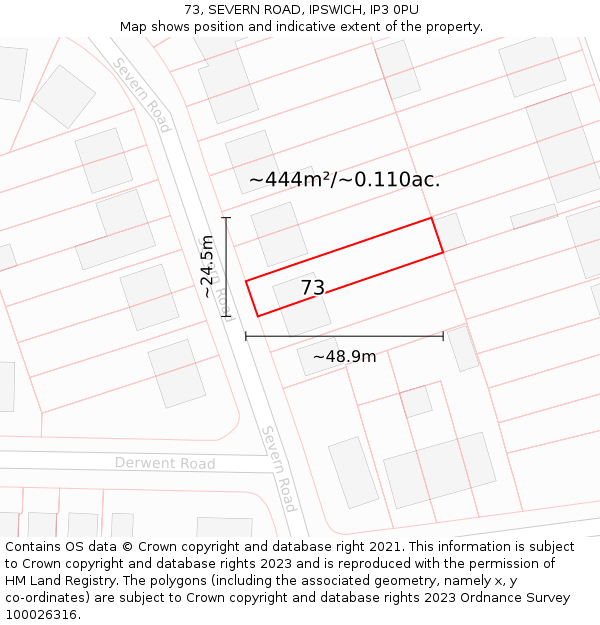 73, SEVERN ROAD, IPSWICH, IP3 0PU: Plot and title map