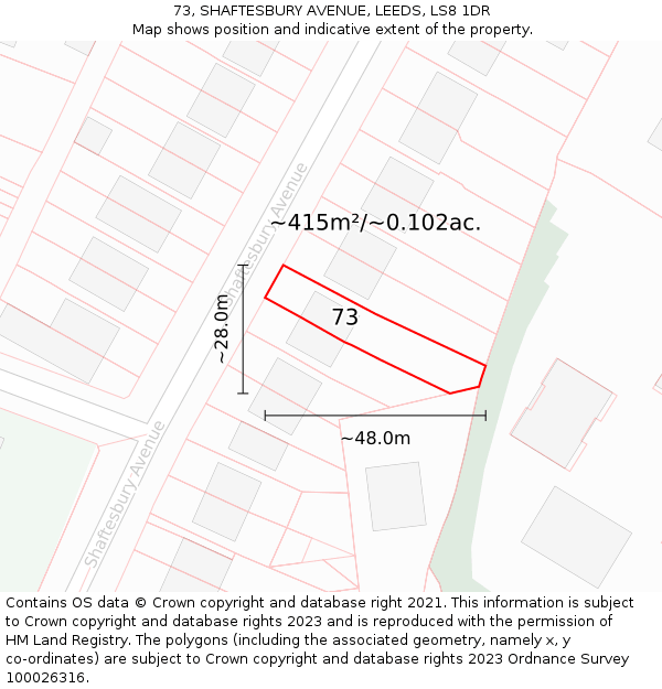 73, SHAFTESBURY AVENUE, LEEDS, LS8 1DR: Plot and title map