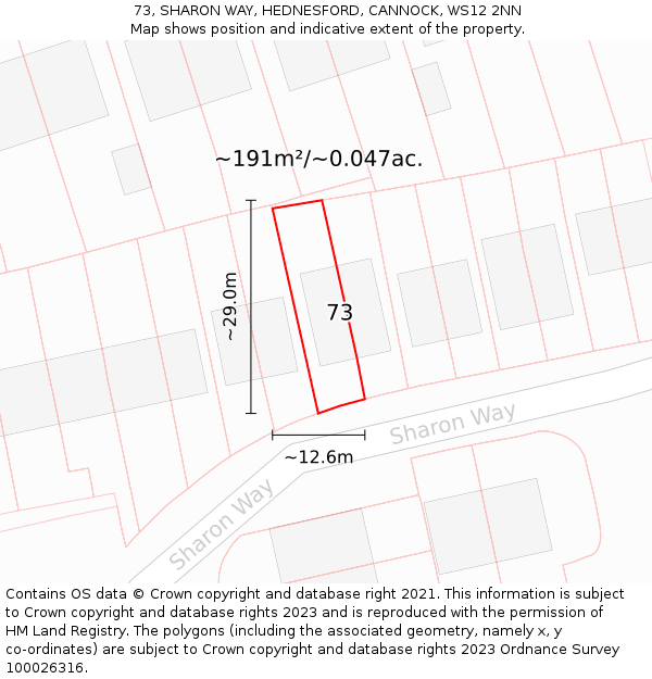 73, SHARON WAY, HEDNESFORD, CANNOCK, WS12 2NN: Plot and title map