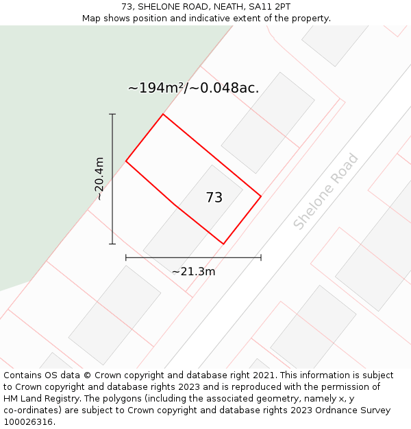 73, SHELONE ROAD, NEATH, SA11 2PT: Plot and title map