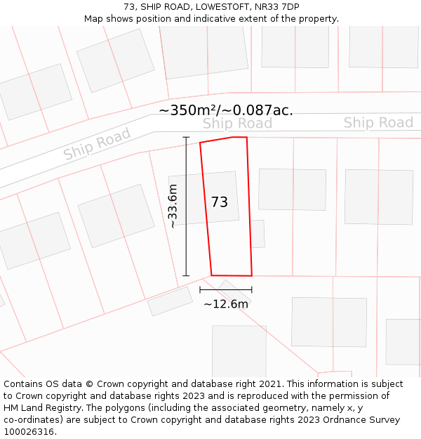 73, SHIP ROAD, LOWESTOFT, NR33 7DP: Plot and title map