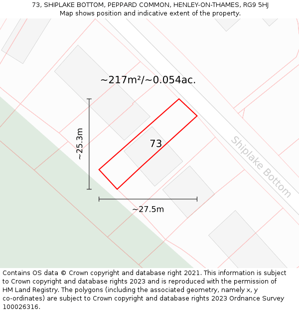 73, SHIPLAKE BOTTOM, PEPPARD COMMON, HENLEY-ON-THAMES, RG9 5HJ: Plot and title map