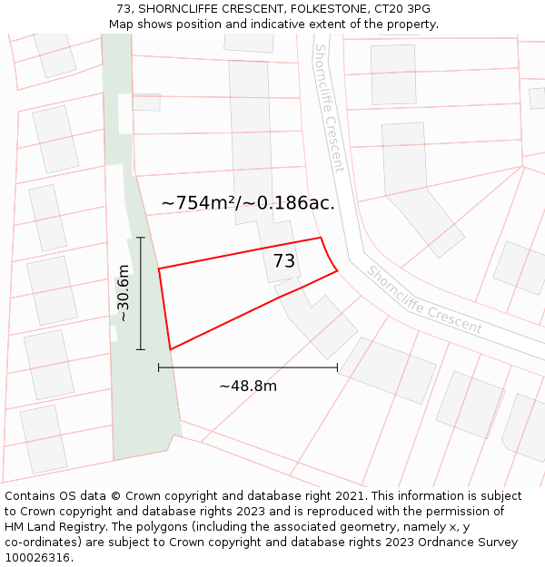 73, SHORNCLIFFE CRESCENT, FOLKESTONE, CT20 3PG: Plot and title map