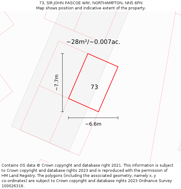 73, SIR JOHN PASCOE WAY, NORTHAMPTON, NN5 6PN: Plot and title map