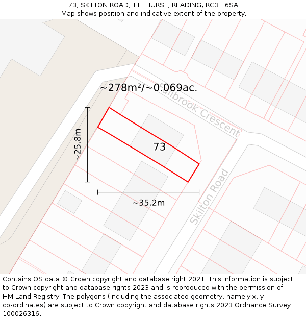 73, SKILTON ROAD, TILEHURST, READING, RG31 6SA: Plot and title map