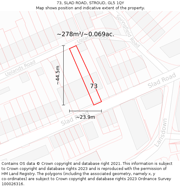 73, SLAD ROAD, STROUD, GL5 1QY: Plot and title map