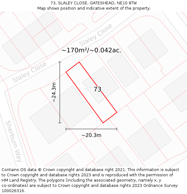 73, SLALEY CLOSE, GATESHEAD, NE10 8TW: Plot and title map