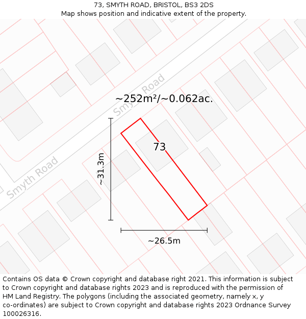 73, SMYTH ROAD, BRISTOL, BS3 2DS: Plot and title map